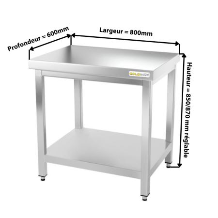 Table de travail en inox 800 x 600 mm PREMIUM / GOLDINOX