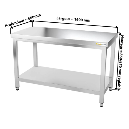 Table de travail en inox 1600 x 600 mm IDEAL / GOLDINOX