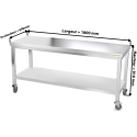 Table inox 1800 x 600 mm sur roulettes PREMIUM / GOLDINOX