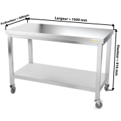Table inox 1600 x 600 mm sur roulettes PREMIUM / GOLDINOX