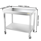 Table inox 1000 x 600 mm sur roulettes PREMIUM / GOLDINOX
