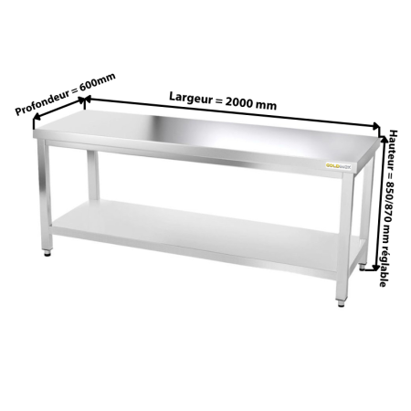 Table de travail en inox 2000 x 600 mm IDEAL / GOLDINOX