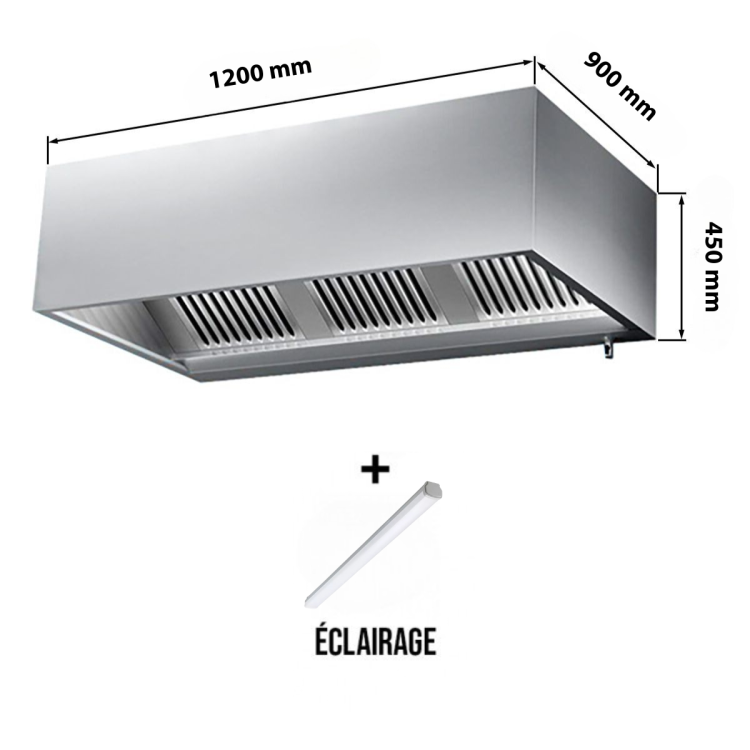 Hotte caisson sans moteur 1200 x 900 x 400 mm avec éclairage, filtre et robinet de vidange PREMIUM / GOLDINOX