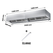 Hotte caisson sans moteur 2500 x 900 x 400 mm avec éclairage, filtre et robinet de vidange PREMIUM / GOLDINOX