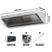 Hotte murale avec moteur 1000 x 700 x 450 mm avec variateur, éclairage, filtre et robinet de vidange PREMIUM / GOLDINOX