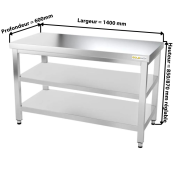 Table inox 1400 x 600 mm avec 2 étagères / GOLDINOX