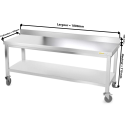 Table inox soubassement 2000 x 600 mm adossée sur roulettes / GOLDINOX 