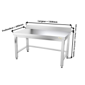 Table inox soubassement 1500 x 600 mm adossée avec renfort / GOLDINOX 