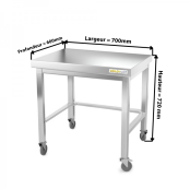 Table inox soubassement 700 x 600 mm avec renfort sur roulettes / GOLDINOX 