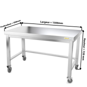 Table inox soubassement 1500 x 600 mm avec renfort sur roulettes / GOLDINOX 