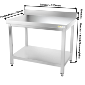 Table inox 1200 x 700 mm adossée PREMIUM / GOLDINOX 