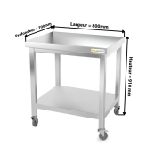 Table inox 800 x 700 mm sur roulettes / GOLDINOX 