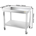 Table inox 1200 x 700 mm sur roulettes / GOLDINOX 