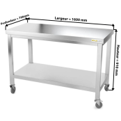 Table inox 1600 x 700 mm sur roulettes / GOLDINOX 