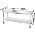 Table inox 2000 x 700 mm sur roulettes / GOLDINOX 