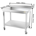 Table inox 1000 x 700 mm adossée sur roulettes / GOLDINOX 