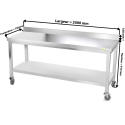 Table inox 2000 x 700 mm adossée sur roulettes / GOLDINOX 