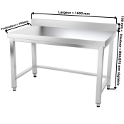 Table inox 1600 x 700 mm adossée avec renfort / GOLDINOX
