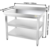 Table inox 1200 x 700 mm adossée avec 2 étagères / GOLDINOX