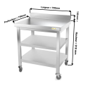 Table inox 700 x 700 mm adossée avec 2 étagères sur roulettes / GOLDINOX