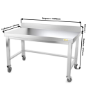 Table inox soubassement 1500 x 700 mm adossée avec renfort sur roulettes / GOLDINOX 
