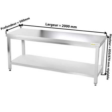 Table inox 2000 x 500 mm / GOLDINOX