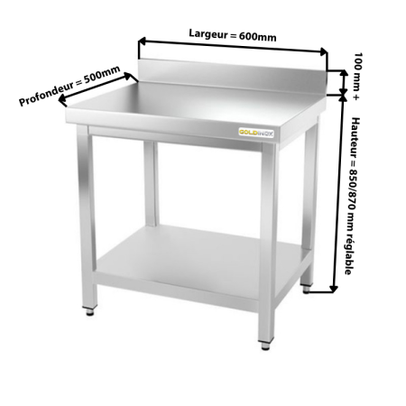 Table inox 600 x 500 mm adossée / GOLDINOX