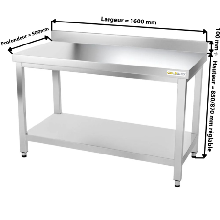 Table inox 1600 x 500 mm adossée / GOLDINOX