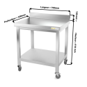 Table inox 700 x 500 mm adossée sur roulettes / GOLDINOX