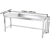 Table inox 2000 x 500 mm avec renfort / GOLDINOX