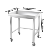 Table inox 800 x 500 mm avec renfort sur roulettes / GOLDINOX
