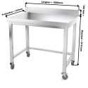 Table inox 1000 x 500 mm adossée avec renfort sur roulettes / GOLDINOX