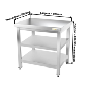 Table inox 600 x 500 mm avec 2 étagères / GOLDINOX