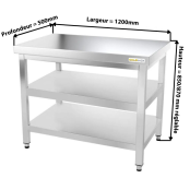 Table inox 1200 x 500 mm avec 2 étagères / GOLDINOX