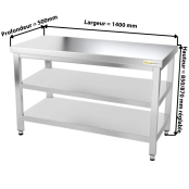 Table inox 1400 x 500 mm avec 2 étagères / GOLDINOX