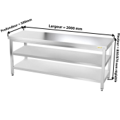 Table inox 2000 x 500 mm avec 2 étagères / GOLDINOX