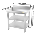 Table inox 800 x 500 mm adossée avec 2 étagères / GOLDINOX