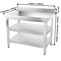 Table inox 1200 x 500 mm adossée avec 2 étagères / GOLDINOX