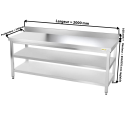 Table inox 2000 x 500 mm adossée avec 2 étagères / GOLDINOX