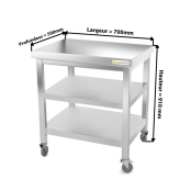 Table inox 700 x 500 mm avec 2 étagères sur roulettes / GOLDINOX