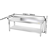 Table inox soubassement 1800 x 500 mm adossée / GOLDINOX