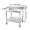 Table inox soubassement 800 x 500 mm adossée sur roulettes / GOLDINOX