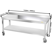 Table inox soubassement 1800 x 500 mm adossée sur roulettes / GOLDINOX