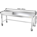 Table inox soubassement 2000 x 500 mm adossée avec renfort sur roulettes / GOLDINOX