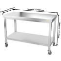Table inox 1400 x 800 mm sur roulettes / GOLDINOX