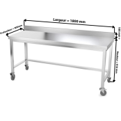 Table inox 1800 x 800 mm adossée avec renfort sur roulettes / GOLDINOX