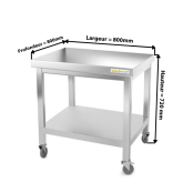 Table inox soubassement 800 x 800 mm sur roulettes / GOLDINOX 