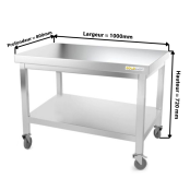 Table inox soubassement 1000 x 800 mm sur roulettes / GOLDINOX 