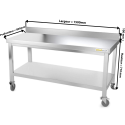 Table inox soubassement 1500 x 800 mm adossée sur roulettes / GOLDINOX 