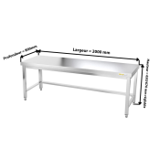 Table inox soubassement 2000 x 800 mm avec renfort / GOLDINOX 